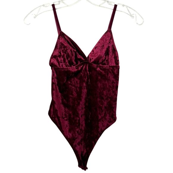 Vintage Tops - V-Neck Velvet Bodysuit Stretch Adjustable Straps Burgundy Red Size XS Velour